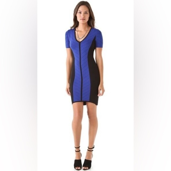 TORN BY RONNY KOBO Blue Black Color Block Knit Caterina Tyra Banks Dress NWT XS - Picture 2 of 12
